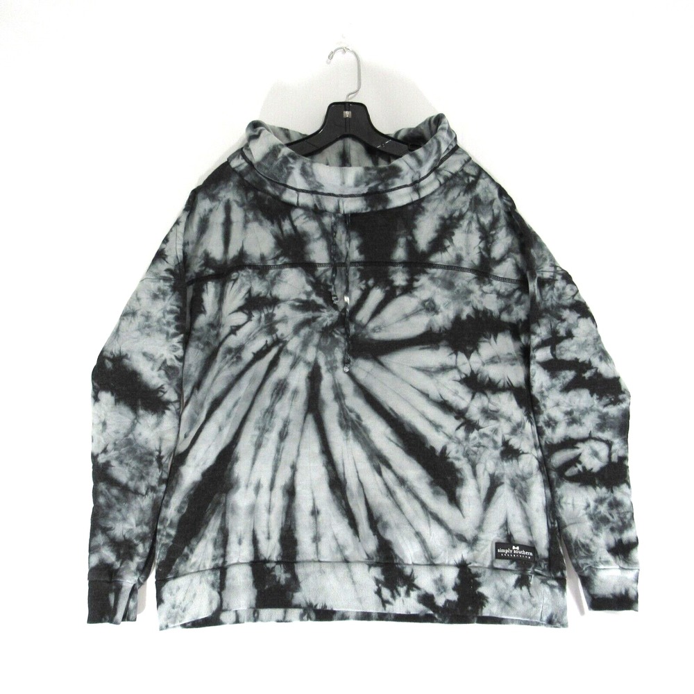Simply Southern Womens Size Large Black Gray‎ Sweatshirt Tie Dye Cowl Neck